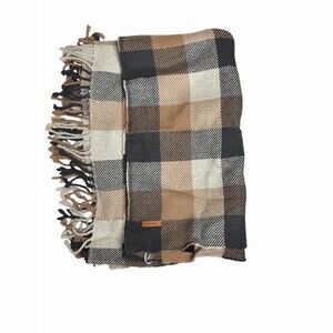 Coach Scarf Unisex Multicolor Plaid Fringe Wrap Muffler Logo Patch